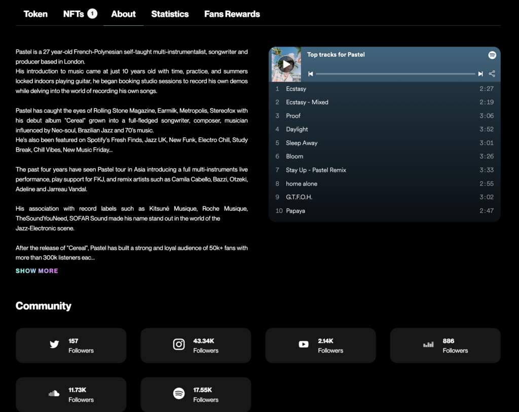 Bolero - About Artist Section Screenshot