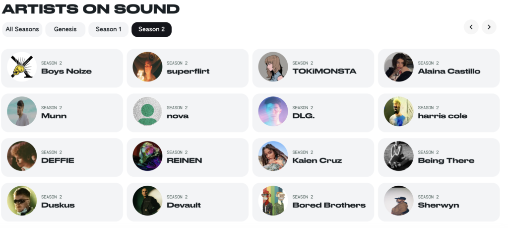 Sound.xyz artists list