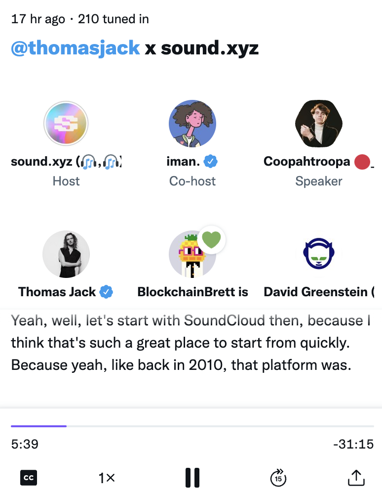Sound.xyz Twitter Spaces