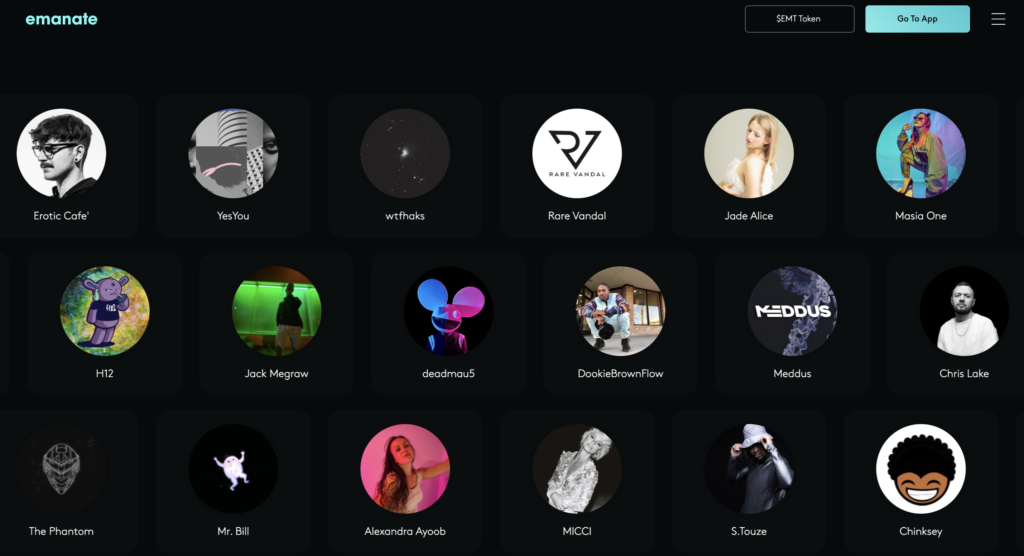 Emanate.live artists screenshot