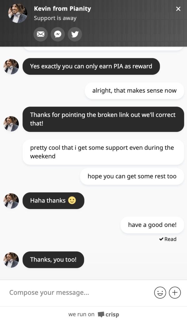 Pianity support chat