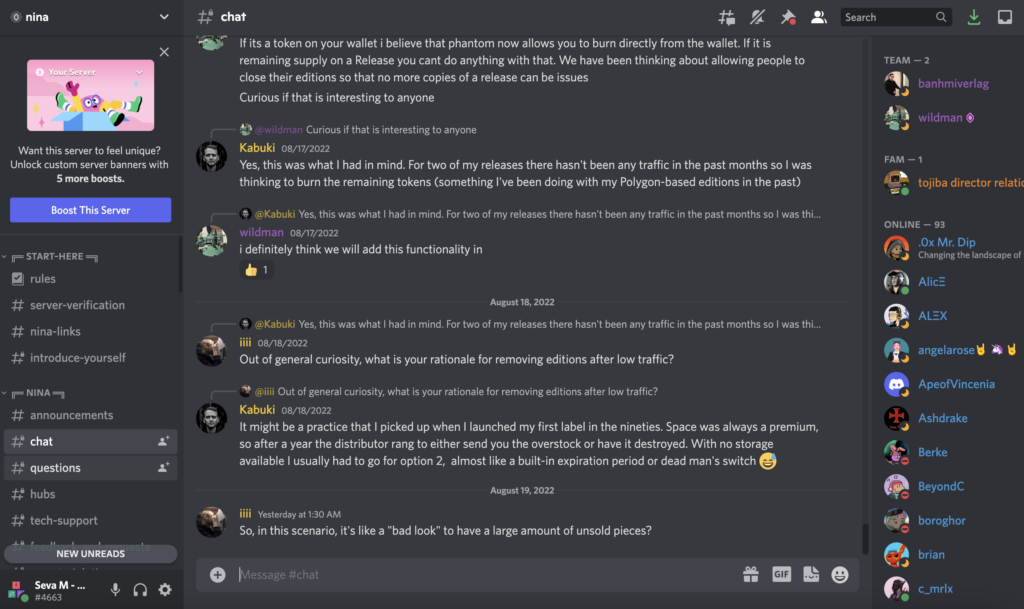 Nina discord screenshot