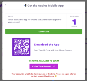 ERROR claiming reward on audius.co