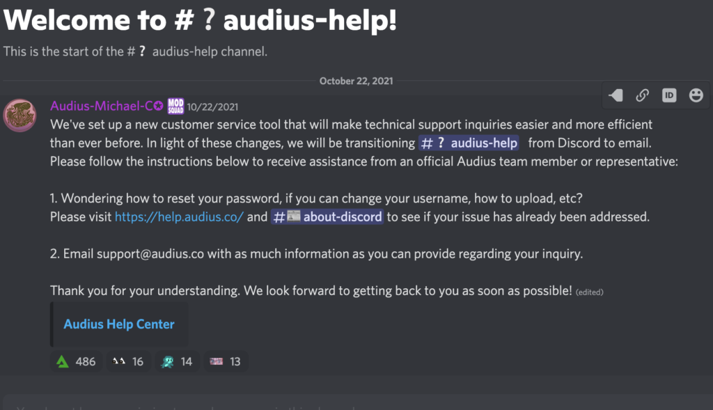 Audius lack of support