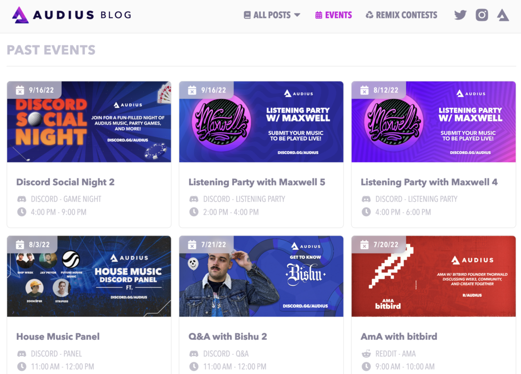 calendar on Audius - events organized for web3 musicians