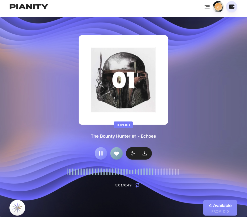screenshot of Ross Geldart's Echoes giveaway NFT track on Pianity