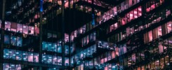 Business building windows at night